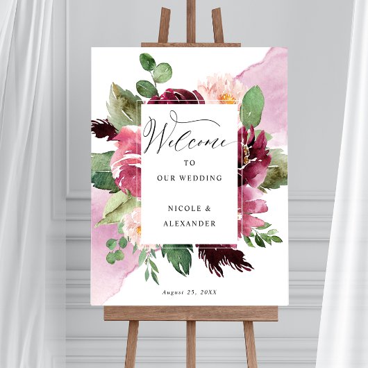 Elegant Burgundy Blush Pink Weddenschap Welkomstte Poster