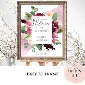 Elegant Burgundy Blush Pink Weddenschap Welkomstte Poster