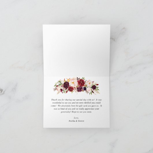 Elegant Burgundy Blush Pink Wedding Bedankkaart (Binnen)