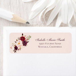 Elegant Burgundy & Blush Roos Floral Pink Wedding Etiket