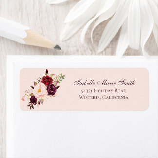 Elegant Burgundy & Blush Roos Floral Pink Wedding Etiket
