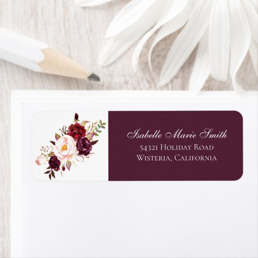 Elegant Burgundy & Blush Roos Floral Wedding Etiket