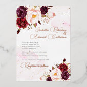 Elegant Burgundy & Blush Rozen Wedding Folie Invit Folie Uitnodiging (Voorkant)