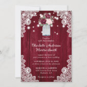 Elegant Burgundy Blush Rustic Wood Floral Wedding Kaart (Voorkant)