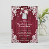 Elegant Burgundy Blush Rustic Wood Floral Wedding Kaart (Staand voorkant)