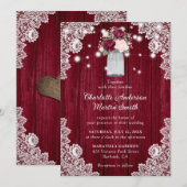 Elegant Burgundy Blush Rustic Wood Floral Wedding Kaart (Voorkant / Achterkant)