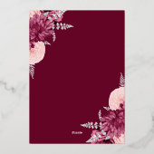 Elegant Burgundy Blush Silver Floral Wedding Folie Uitnodiging (Achterkant)