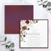 Elegant Burgundy Blush Waterverf Floral Baptisme Kaart