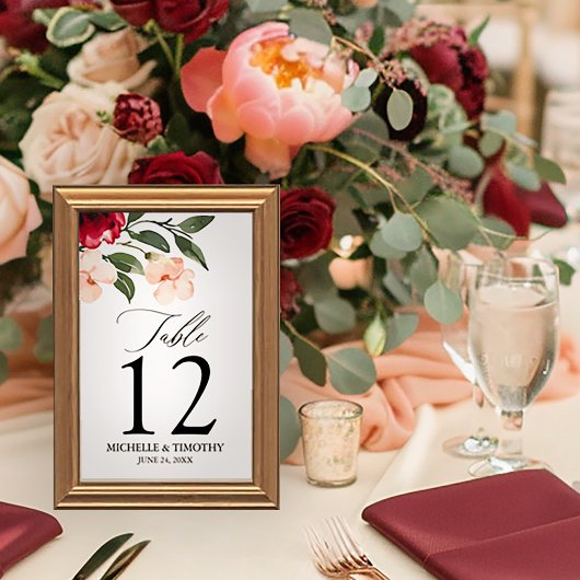 Elegant Burgundy Blush Waterverf Floral Wedding Kaart