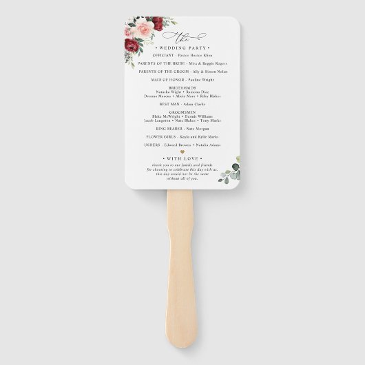 Elegant Burgundy Blush Wedding Ceremony Programme Handwaaier (Achterkant)