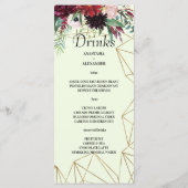Elegant Burgundy Blush WEDDING MENU. Menu (Achterkant)