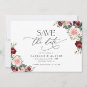 Elegant Burgundy Blush Wedding Save the Date Kaart (Voorkant)
