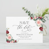 Elegant Burgundy Blush Wedding Save the Date Kaart (Staand voorkant)