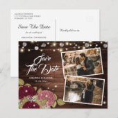 Elegant Burgundy Blush Wood Foto bewaart datum Aankondigingskaart (Voorkant / Achterkant)