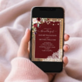 Elegant Burgundy Blush Wood Lace Script Weduwschap Kaart