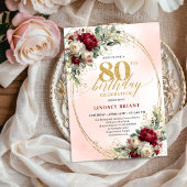 Elegant Burgundy Bohemian Floral 80th Birthday  Kaart