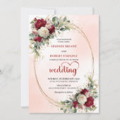Elegant Burgundy Bohemian Floral Wedding Invitatio Kaart (Voorkant)