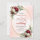 Elegant Burgundy Boho Botanical Wedding Invitation Kaart (Voorkant)