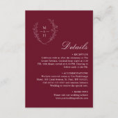 Elegant Burgundy Boho Monogram Wedding Details Informatiekaartje (Voorkant)