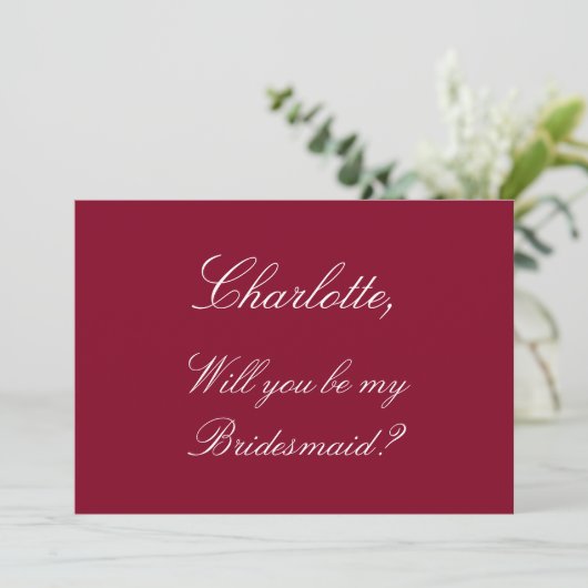 Elegant Burgundy Bridesmaid-voorstel Uitnodiging (Staand voorkant)