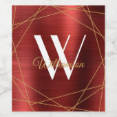 Elegant Burgundy Brushed Metal Monogram Name Wijn Etiket (Enkel label)