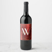 Elegant Burgundy Brushed Metal Monogram Name Wijn Etiket (Voorkant)