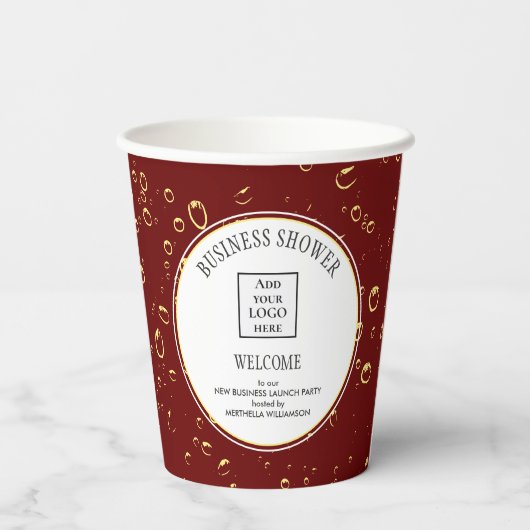 Elegant Burgundy Business Shower Logo Papieren Bekers (Achterkant)