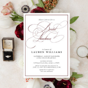 Elegant Burgundy Calligraphy Bridal Luncheon Kaart