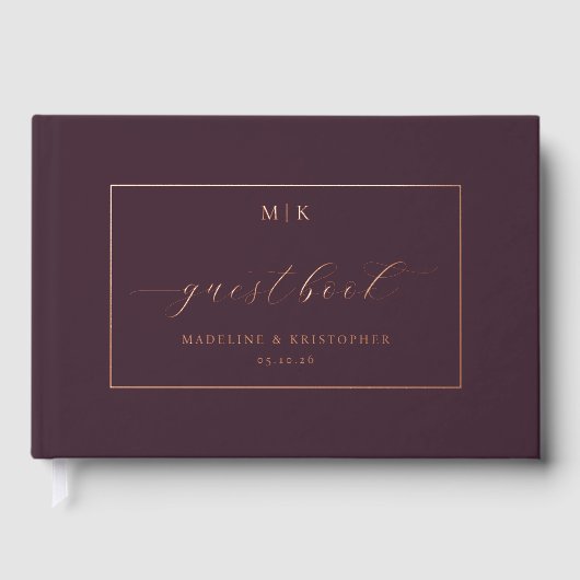 Elegant Burgundy Calligraphy Gastenboek (Voorkant)