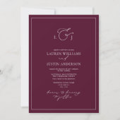 Elegant Burgundy Calligraphy Monogram Foto Kaart (Voorkant)