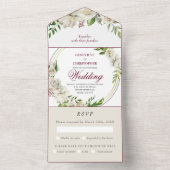 Elegant Burgundy Champagne Gold Roos Wedding All In One Uitnodiging (Binnen)