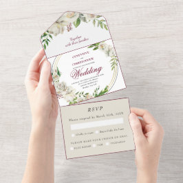Elegant Burgundy Champagne Gold Roos Wedding All In One Uitnodiging