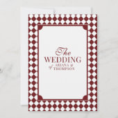 Elegant Burgundy Checkered Old Money Wedding Kaart (Voorkant)