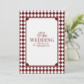 Elegant Burgundy Checkered Old Money Wedding Kaart (Staand voorkant)