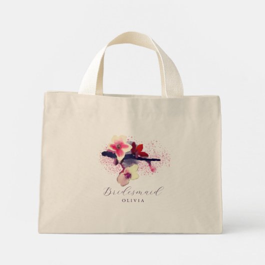 Elegant Burgundy Cherry Blossom Bridesmaid Mini Tote Bag (Achterkant)