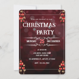 Elegant Burgundy Christmas Party Invitation Card Kaart