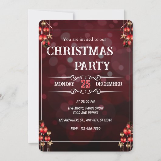 Elegant Burgundy Christmas Party Invitation Card Kaart (Voorkant)