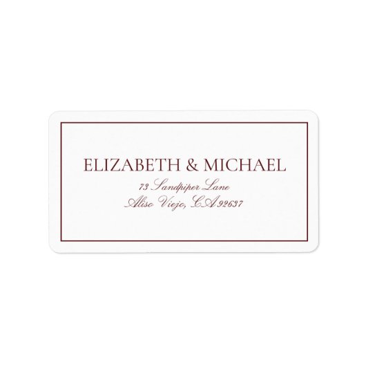 Elegant Burgundy Classic Script Etiket (Voorkant)