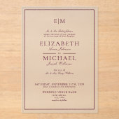 Elegant Burgundy Classic Script Monogram Weddensch Acryl Uitnodigingen (Voorkant)