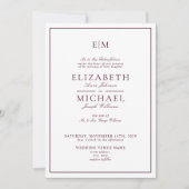 Elegant Burgundy Classic Script Monogram Weddensch Kaart (Voorkant)