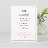 Elegant Burgundy Classic Script Monogram Weddensch Kaart (Staand voorkant)