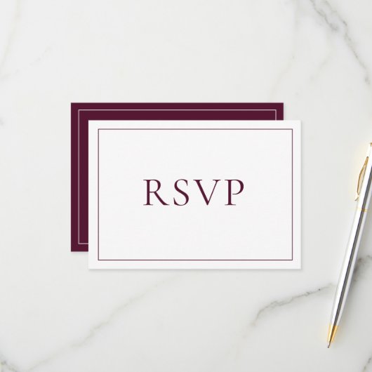 Elegant Burgundy Classic Script RSVP (Voorkant / Achterkant in situ)