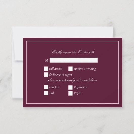 Elegant Burgundy Classic Script RSVP (Achterkant)
