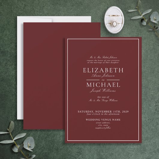 Elegant Burgundy Classic Script Weddenschap Kaart