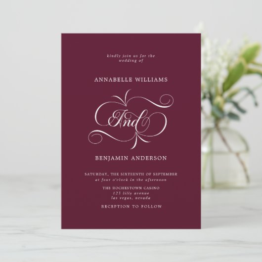 Elegant Burgundy Classic Wedding  Kaart (Staand voorkant)