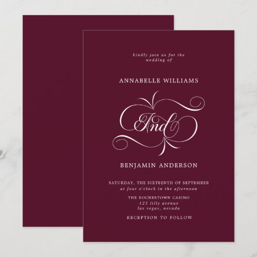 Elegant Burgundy Classic Wedding  Kaart (Voorkant / Achterkant)