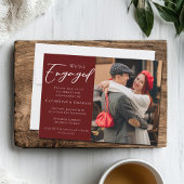 Elegant Burgundy Couple Photo Engagement Party Aankondiging