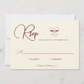 Elegant Burgundy Cream Ivory Bow Wedding RSVP Card (Voorkant)