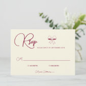 Elegant Burgundy Cream Ivory Bow Wedding RSVP Card (Staand voorkant)