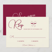 Elegant Burgundy Cream Ivory Bow Wedding RSVP Card (Voorkant / Achterkant)